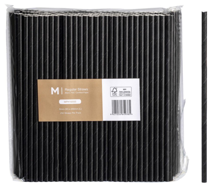 Paper Straws Black Regular, 250pcs