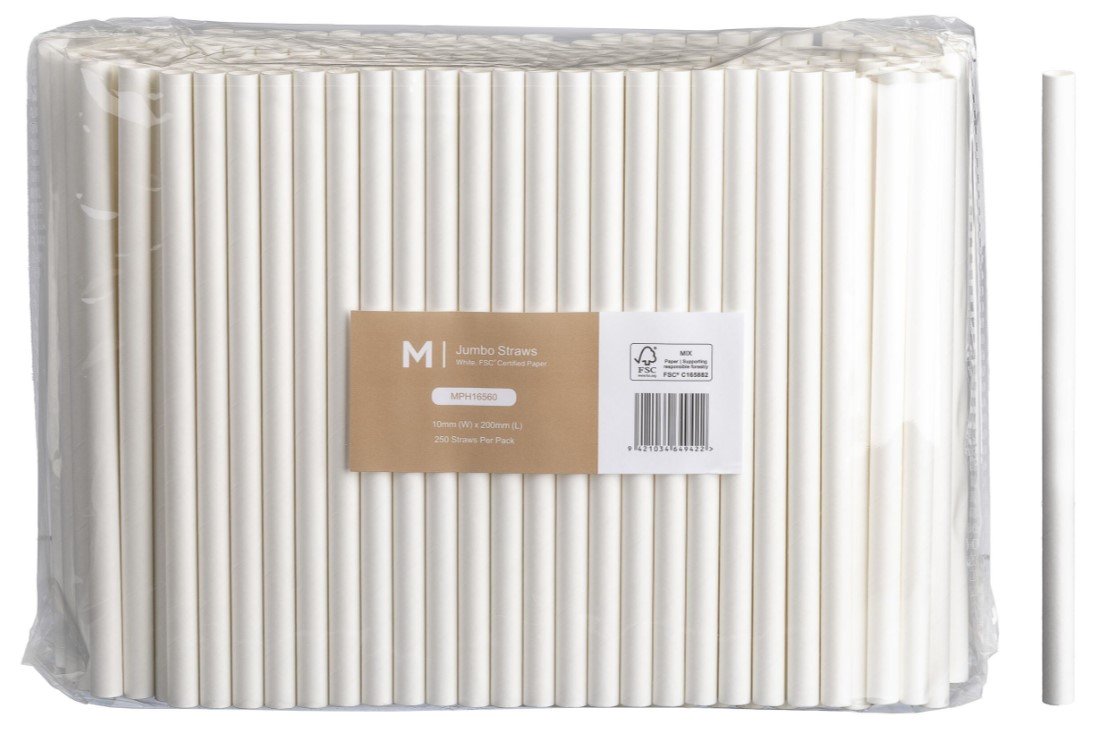 White Paper Straws Jumbo 250pcs