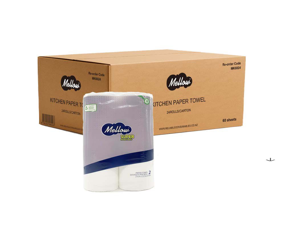 Mellow Kitchen Paper Towels 2 Ply, 60 Sheets, 24(2x12) Rolls/carton