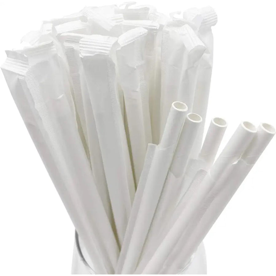 White Paper Straws Wrapped 100pk