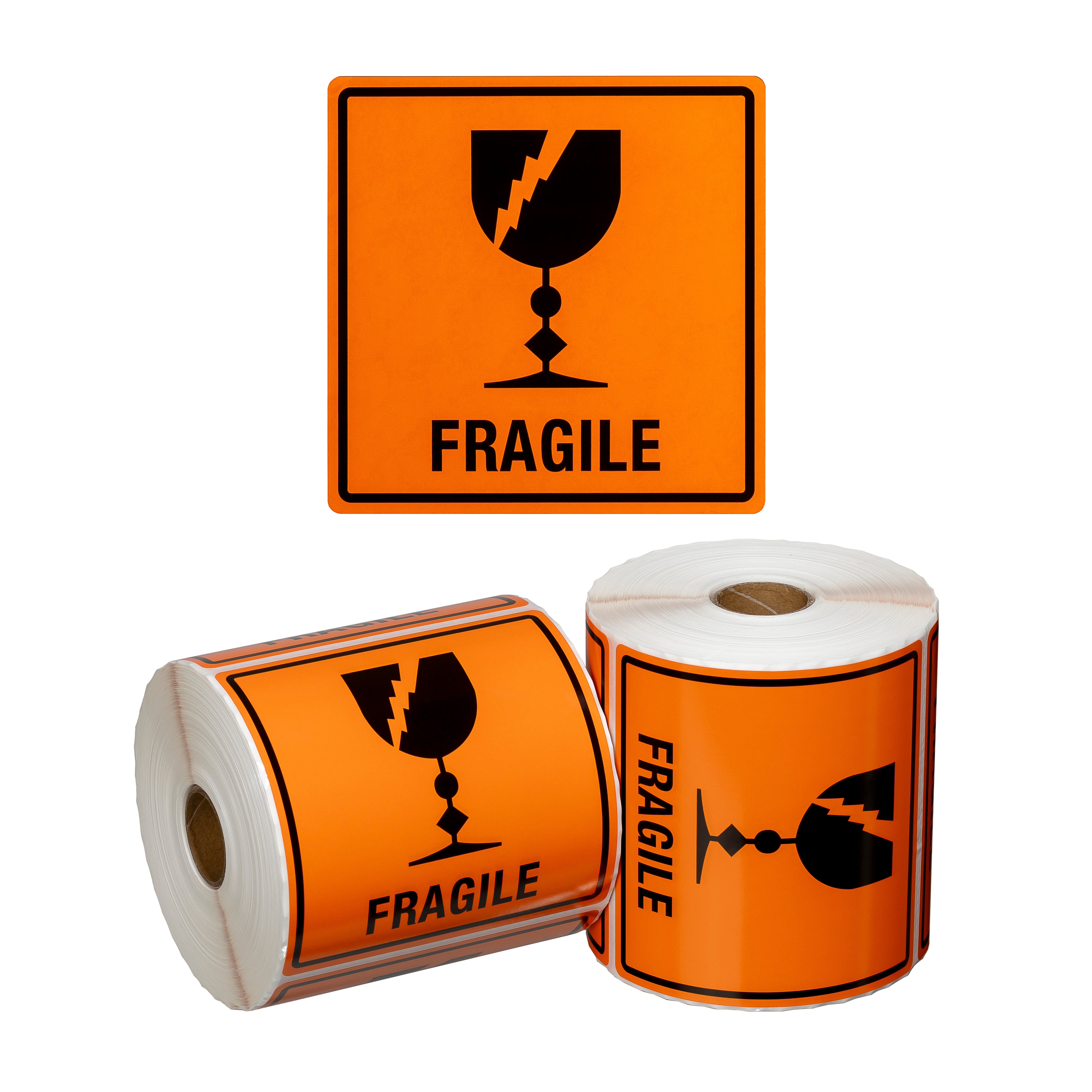 Handling Label Fragile - Orange/Black 99mmx99mm (500)
