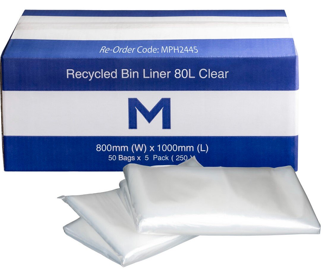 Rubbish Bags Clear 80L (250PK)
