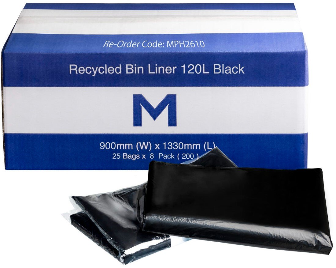FP Recycled Bin Liner 120L Black, Regular, 25 Bags
