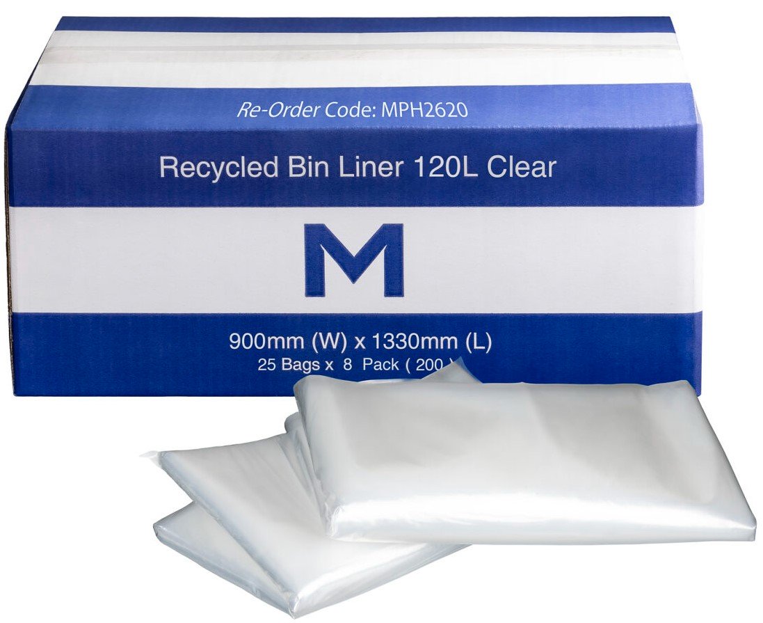 FP Recycled Bin Liner 120L Clear, Regular, 25 Bags
