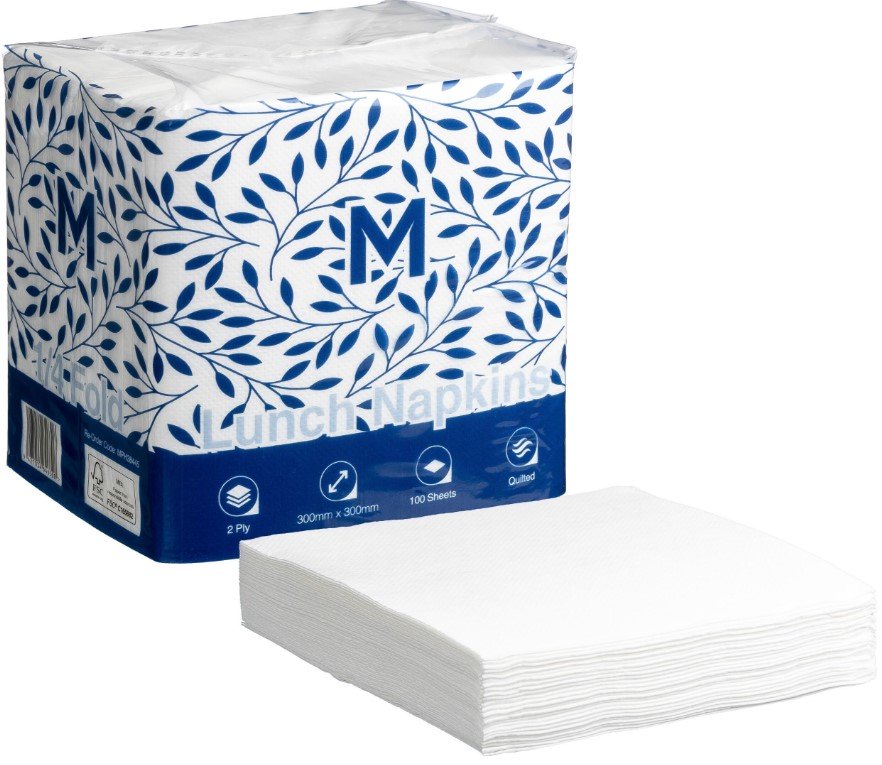 M Quilted Lunch Napkins 1/4 Fold - White, 2 Ply (1200)
