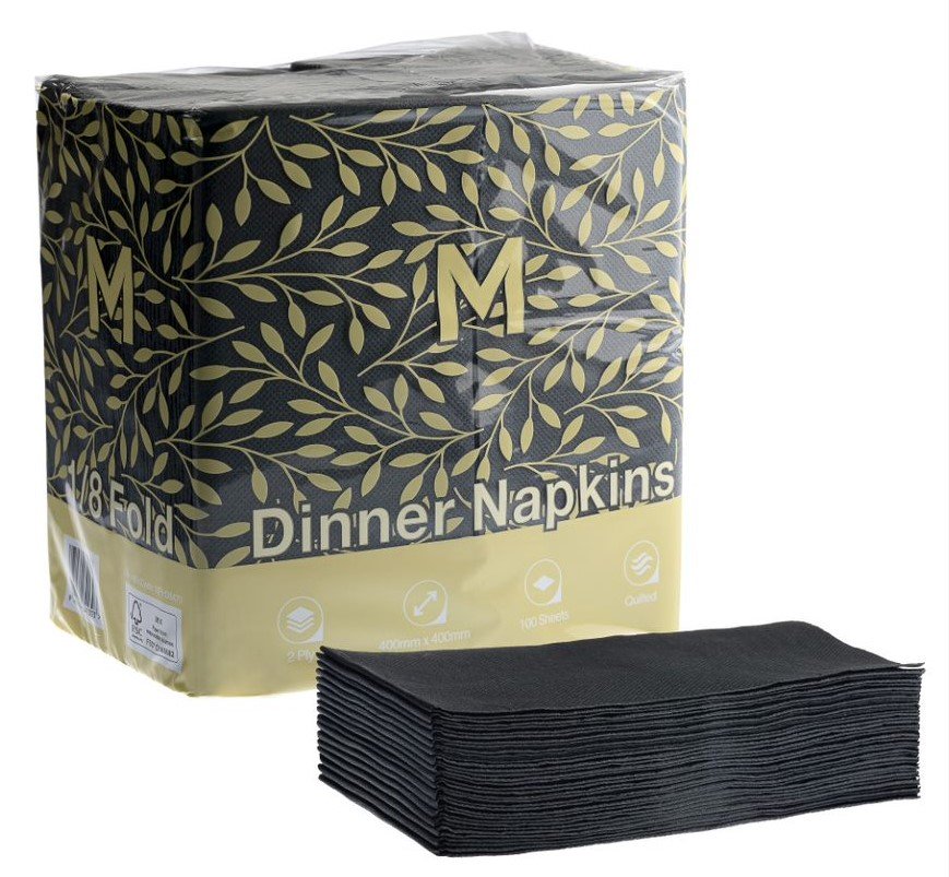 Dinner Napkins 1/8 Fold Black 800pcs Premium