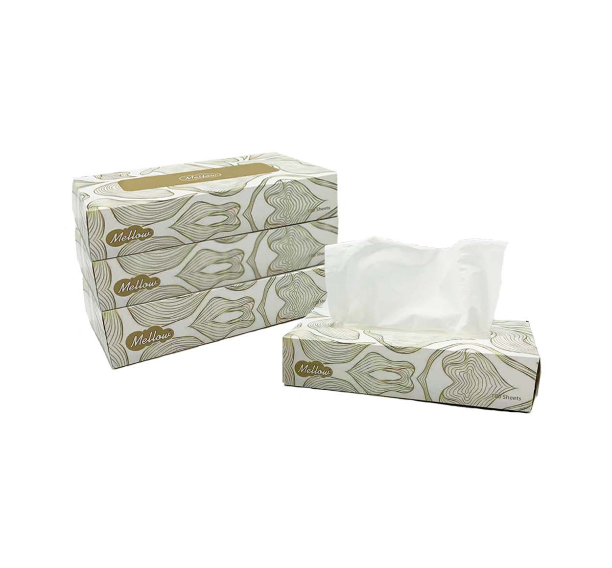 Mellow Flat Facial Tissues 2 Ply, 100 Sheets, 30 Boxes/carton