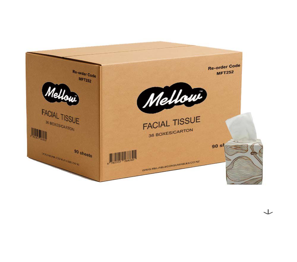 Mellow Cube Facial Tissues, 2 Ply, 90 Sheets, 36 Boxes/carton