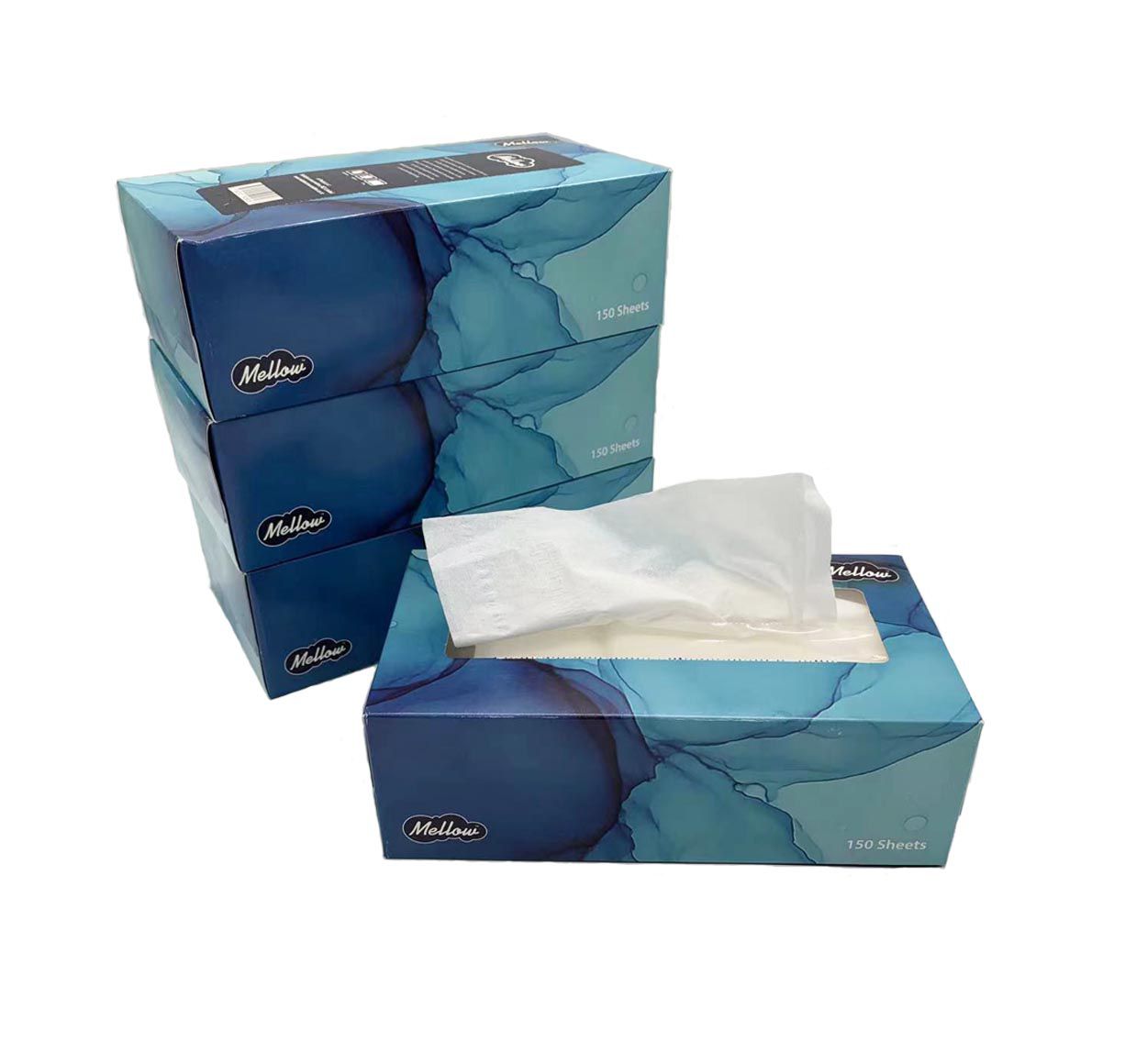 Mellow Flat Facial Tissues 2 Ply, 150 Sheets, 24 Boxes/carton