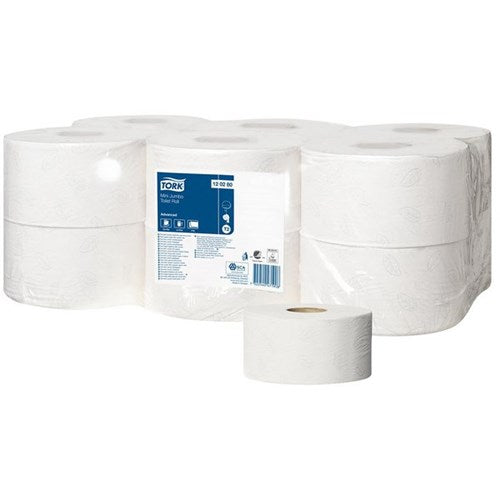 Tork T2 Advanced Recycled Jumbo Mini Toilet Tissue 2 Ply, 12pk/ctn