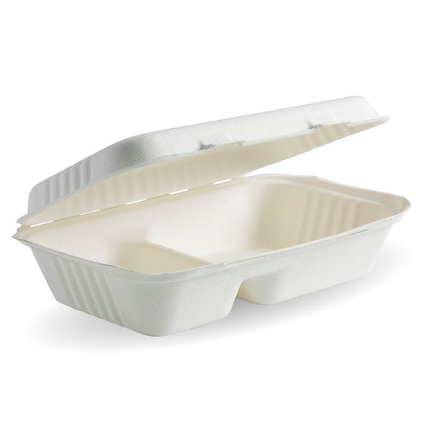 Bio Sugarcane Hinged Meal Box 2 Compartment 1000ml 250PCS